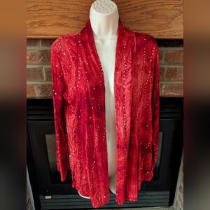 Only Nine Brand Red Sequin Open Bohemian Cardigan Size Large